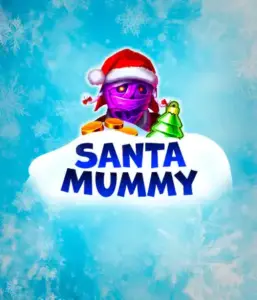  Experience the whimsical "Santa Mummy" slot game by Belatra, highlighting a Santa-clad mummy dressed in festive holiday attire. This eye-catching image presents the mummy with a bright purple hue, wearing a Santa hat, amid snowy blue with frosty snowflakes. The game's title, "Santa Mummy," is clearly shown in large, cool blue letters.