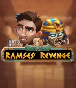 Dive into the ancient world of the Ramses' Revenge game by Relax Gaming, featuring a startled explorer and a terrifying mummy against an Egyptian tomb backdrop. This image portrays the drama of Egyptian archaeology, ideal for those interested in historical adventures, providing a gripping gaming experience. 